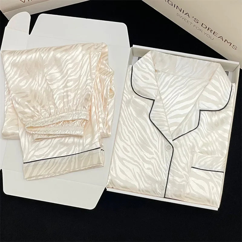 2 Piece Satin Tiger Pants Pajama Set