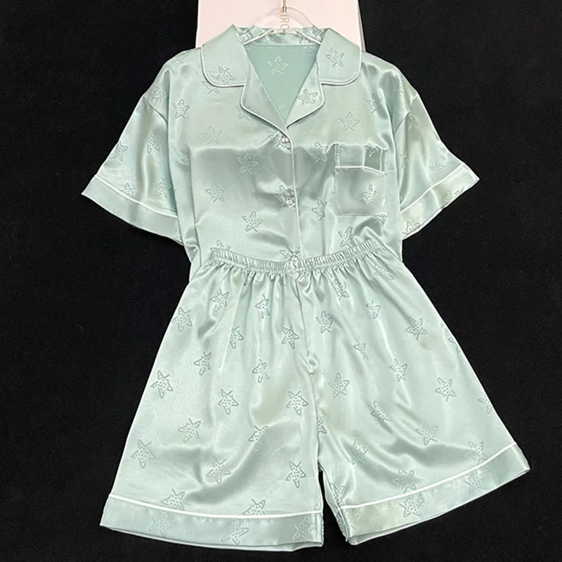 2 Piece Satin Short Pajamas Set