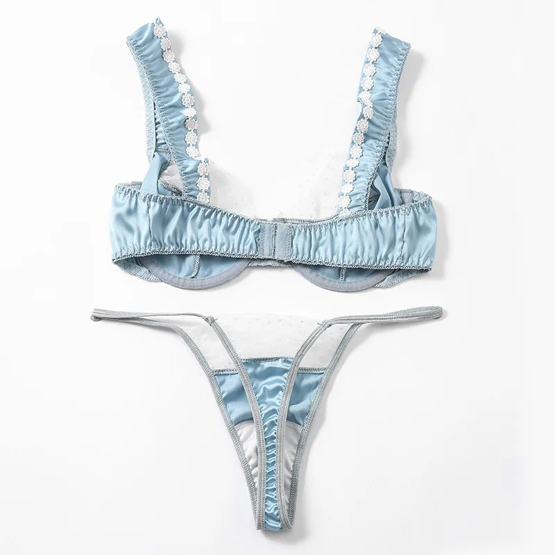 Blue Satin Lingerie Set