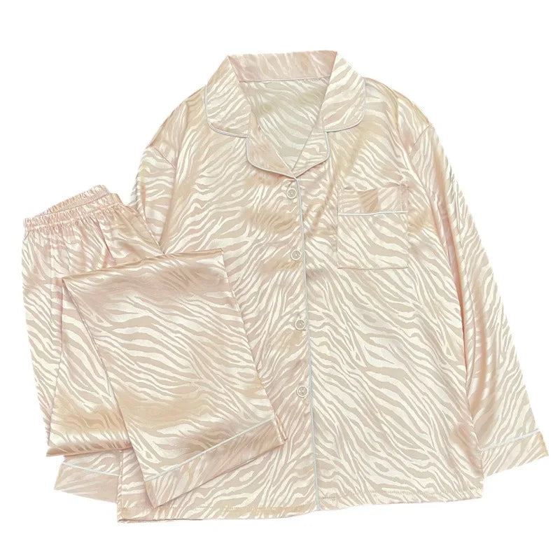 2 Piece Satin Tiger Pants Pajama Set