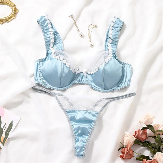 Blue Satin Lingerie Set