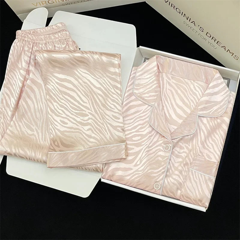 2 Piece Satin Tiger Pants Pajama Set